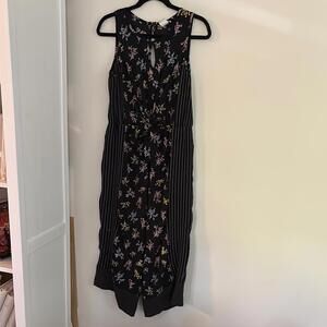 Wrapper Black Sleeveless Floral Striped Print Jumpsuit Pant